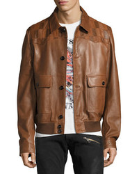 Just Cavalli Leather Patchwork Yoke Blouson Jacket Sandtan