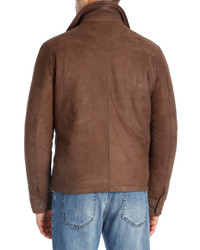 Isaia Nubuck Leather Trucker Jacket