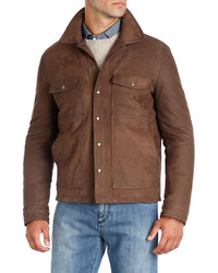 Isaia Nubuck Leather Trucker Jacket