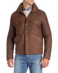 Isaia Nubuck Leather Trucker Jacket