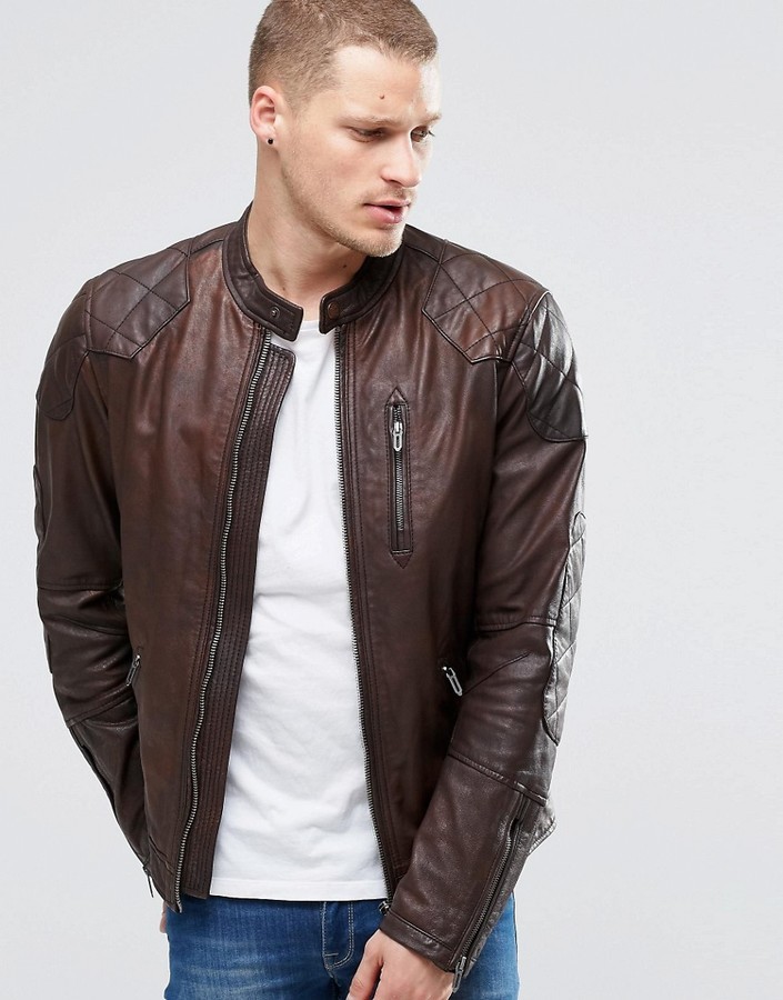 Uitrusting huichelarij formeel Pepe Jeans Pepe Goldborne Leather Jacket Padded Shoulder Brown, $369 | Asos  | Lookastic