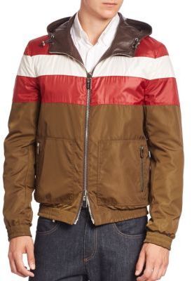 Bally Reversible Leather Jacket Reversible Tan Leather Varsity Jacket,  $2,395, Bally