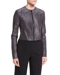 Diane von Furstenberg Tailored Zip Front Cropped Leather Jacket