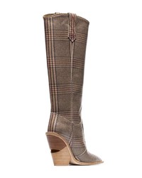Fendi Brown And Blue Cutwalk Check 100 Leather Boots
