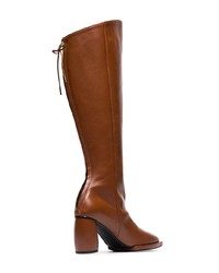 Reike Nen Brown Square Toe 90 Leather Knee High Boots