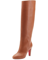 Christian Louboutin Dorififa Leather Red Sole Knee Boot Brown