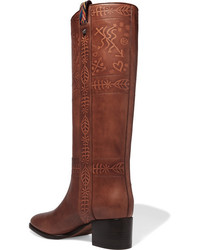 Valentino Embossed Leather Knee Boots Tan
