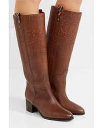 Valentino Embossed Leather Knee Boots Tan