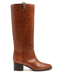 Valentino Embossed Leather Knee High Boots