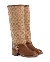 Gucci Leather Boot With Gg Gaiter