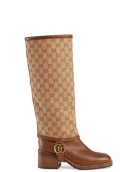 Gucci Leather Boot With Gg Gaiter
