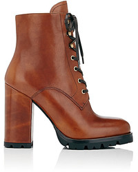 Brown Leather Lace-up Ankle Boots