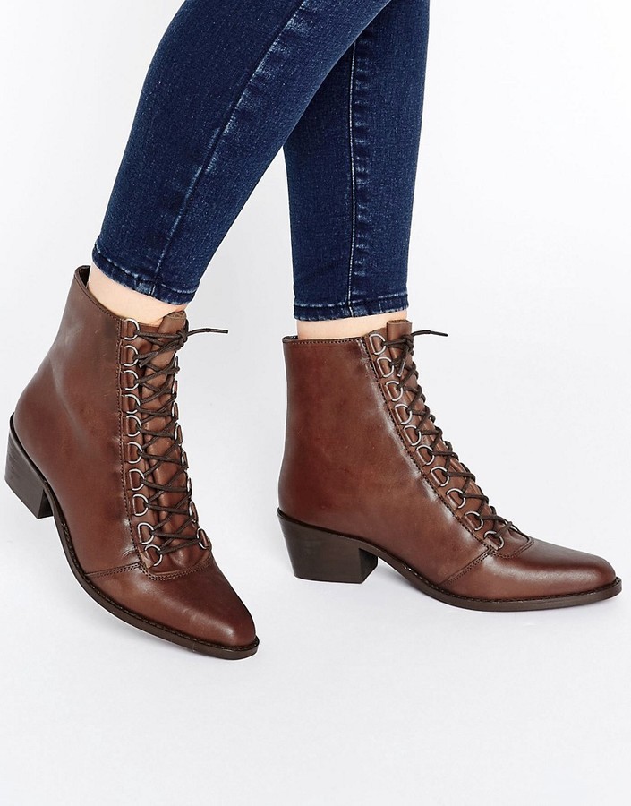 Asos Ariana Leather Lace Up Ankle Boots 