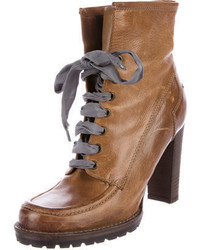 Brunello Cucinelli Leather Lace Up Ankle Boots