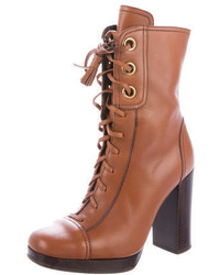 Prada Sport Leather Round Toe Ankle Boots