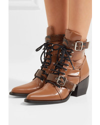 Chloé Rylee Cutout Snake Med Leather Ankle Boots