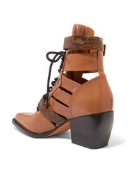 Chloé Rylee Cutout Snake Med Leather Ankle Boots