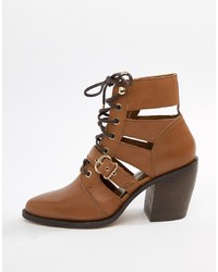 Stradivarius Tie Up Cut Out Ankle Boot