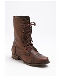 Brown Leather Lace-up Flat Boots