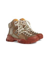 Gucci Leather And Canvas Trekking Boots