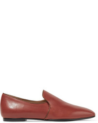 The Row Alys Satin Trimmed Leather Loafers Tan