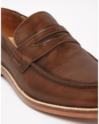 Asos Brand Wide Fit Loafers In Tan Leather