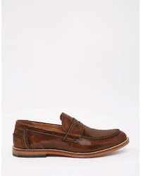 Asos Brand Wide Fit Loafers In Tan Leather