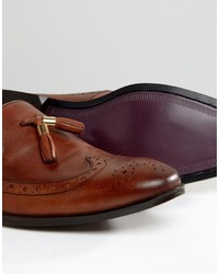 Asos Brogue Loafers In Tan Leather With Gold Tassle Detail