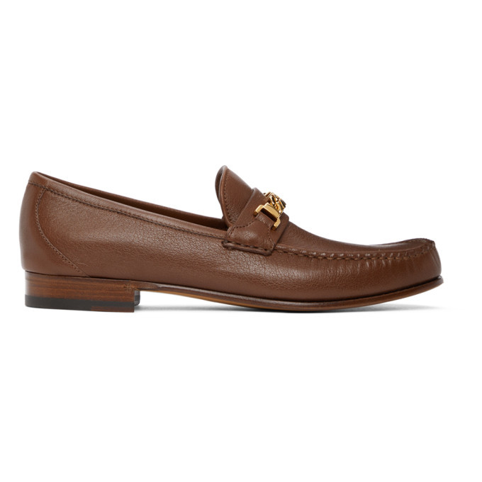 Gucci Brown Chain Loafers, $980 | SSENSE | Lookastic