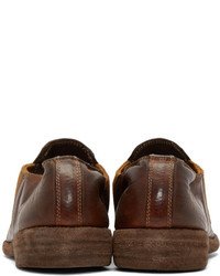 Guidi Brown Leather Distressed Loafers