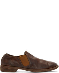 Guidi Brown Leather Distressed Loafers