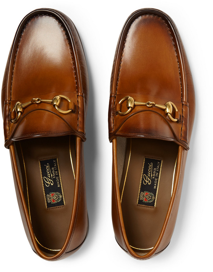 Gucci Burnished Leather Horsebit Loafers, $640 | MR PORTER | Lookastic