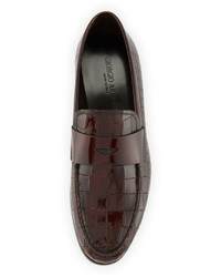 Giorgio Armani Croc Embossed Patent Leather Penny Loafer Wine