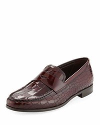 Giorgio Armani Croc Embossed Patent Leather Penny Loafer Wine