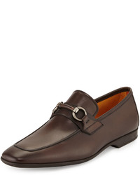 Magnanni For Neiman Marcus Horsebit Square Toe Leather Loafer Brown