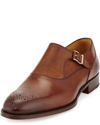 Magnanni For Neiman Marcus Monk Strap Perforated Leather Loafer Tobacco