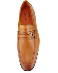 Magnanni For Neiman Marcus Square Toe Slip On Leather Loafer Cognac