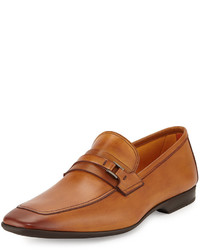 Magnanni For Neiman Marcus Square Toe Slip On Leather Loafer Cognac