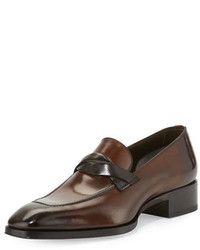 Tom Ford Gianni Twist Front Leather Loafer Brown