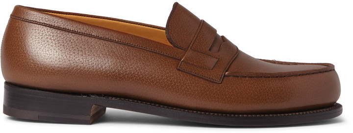 Jm Weston 180 The Moccasin Grained Leather Loafers, $661