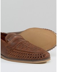 Asos Loafers In Tan Leather Weave