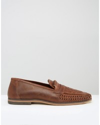 Asos Loafers In Tan Leather Weave