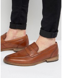 Asos Loafers In Tan Leather With Natural Sole