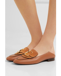 Chloé Logo Embellished Suede And Leather Collapsible Heel Loafers