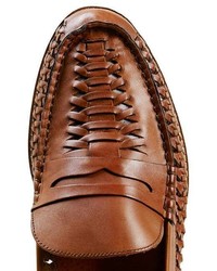 Topman Marne Tan Leather Woven Loafers