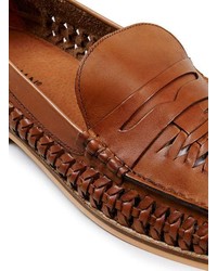 Topman Marne Tan Leather Woven Loafers