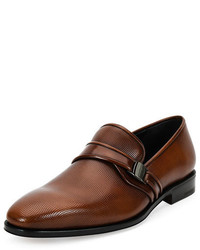 Salvatore Ferragamo Nygel 2 Textured Leather Loafer With Side Vara Light Brown