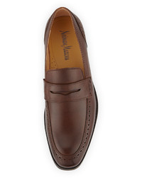 Neiman Marcus Palmer Brogue Trim Leather Loafer Tobacco