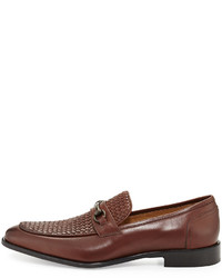Neiman Marcus Roma Basketweave Leather Loafer Mid Brown