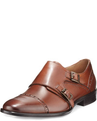 Neiman Marcus Viterbo Leather Double Monk Loafer Tan